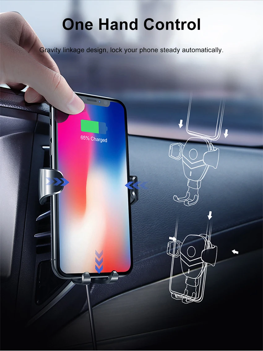 Aimitek Qi 10W Fast Wireless Charger Car Phone Holder-8
