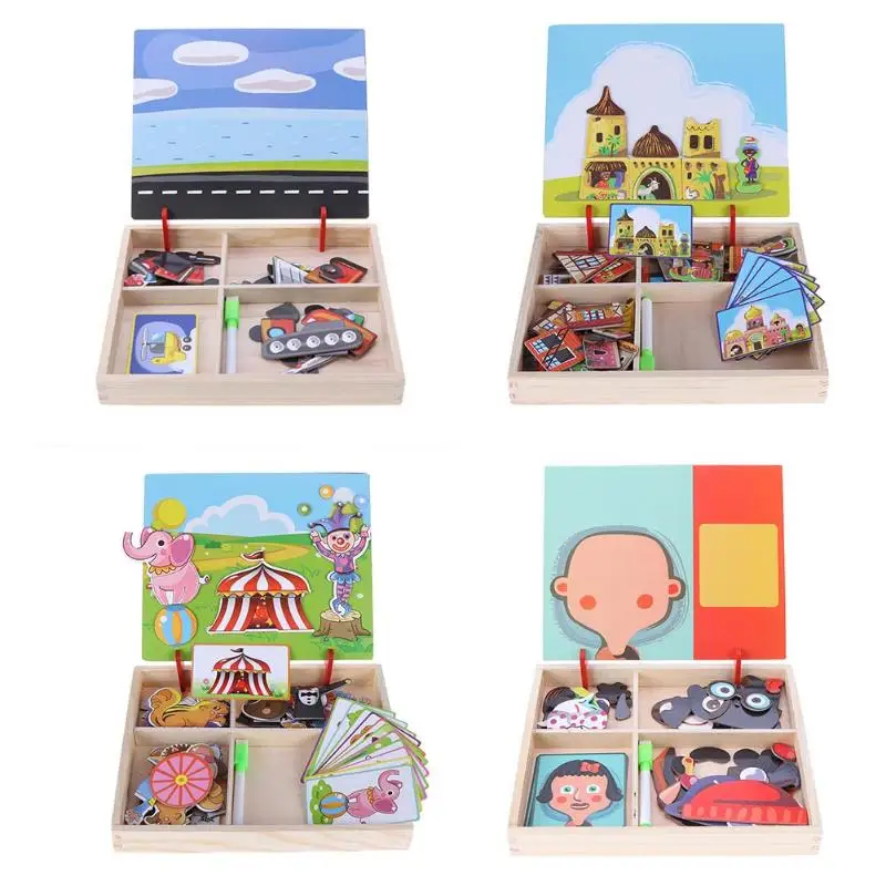 Kids Wooden Puzzle Educational Drawing Board Toy 100+PCS Wooden Magnetic Puzzle Figure/Animals/ Vehicle /Circus Drawing Board
Kids Wooden Puzzle Educational Drawing Board Toy 100+PCS Wooden Magnetic Puzzle Figure/Animals/ Vehicle /Circus Drawing Board