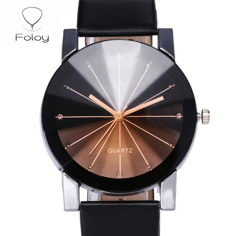 

Foloy Diamond Surface Lovers women Watch Quality Fashion Numerals Faux Leather Analog Quartz gentleman watches Clock Gift