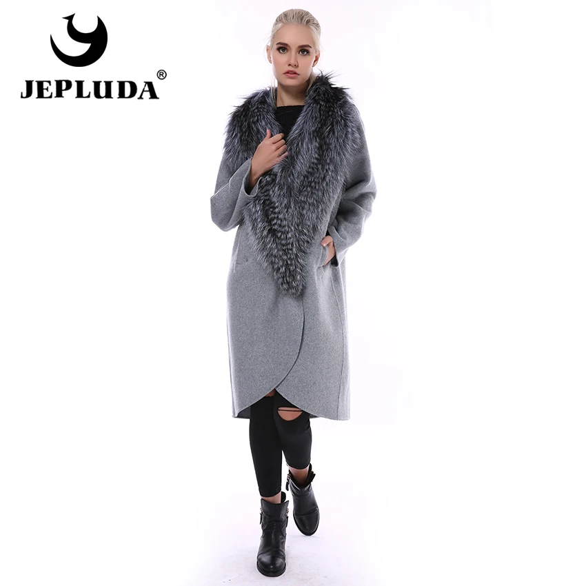 JEPLUDA Fashion Cashmere Coat Women Big Real Fox Fur Collar 100% Natural Wool Blends Real Fur Coat Elegant Real Fur Jacket Women
JEPLUDA Fashion Cashmere Coat Women Big Real Fox Fur Collar 100% Natural Wool Blends Real Fur Coat Elegant Real Fur Jacket Women