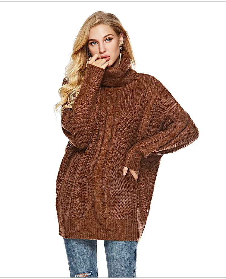 2018 autumn and winter new high-necked sweater size women's long and women's knitted sweater (14)