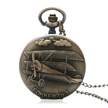 

Antique Bronze Fokker DR.1 Fighter Airplane Quartz Pocket Watch Round Fob Clock With Necklace Chian Men Women Gift P960 2018