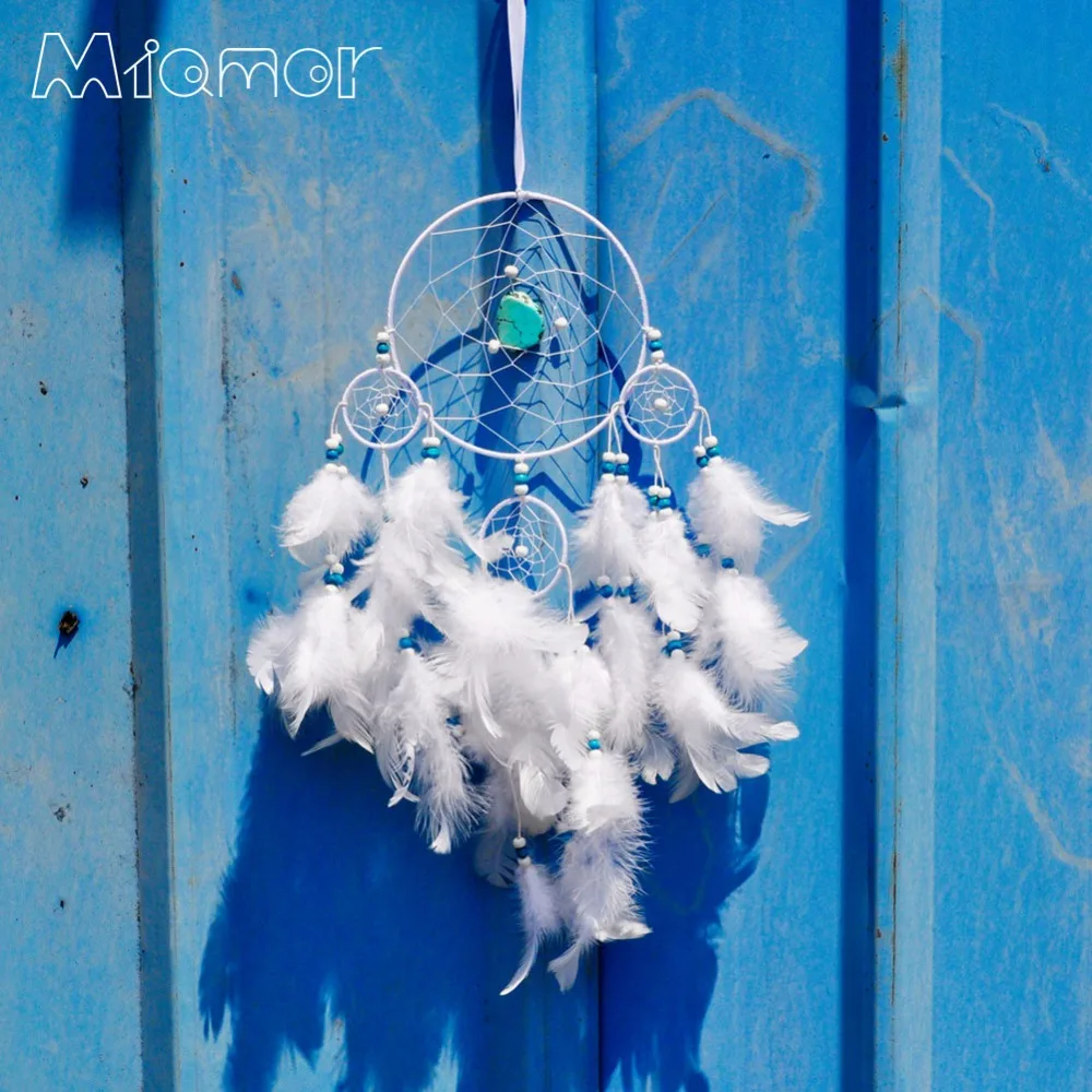 Big Polycyclic Dreamcatcher Handmade White Turquoise Dream Catcher Net With Feathers Home & Wedding Decoration Ornament Amor306 | Дом и сад