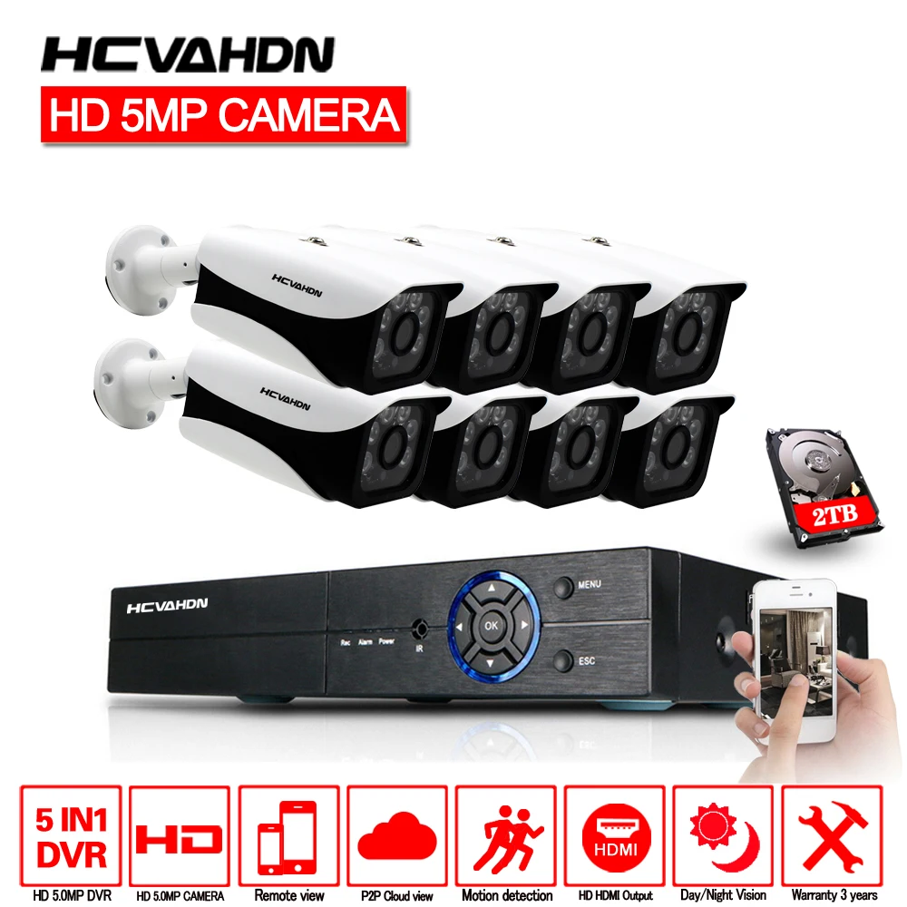 HCVAHDN 5.0MP Security Camera System 8CH DVR 5MP Video Output Kit 5MP CCTV Surveillance Kit Night Vision HDMI Camera Onvif P2P
HCVAHDN 5.0MP Security Camera System 8CH DVR 5MP Video Output Kit 5MP CCTV Surveillance Kit Night Vision HDMI Camera Onvif P2P