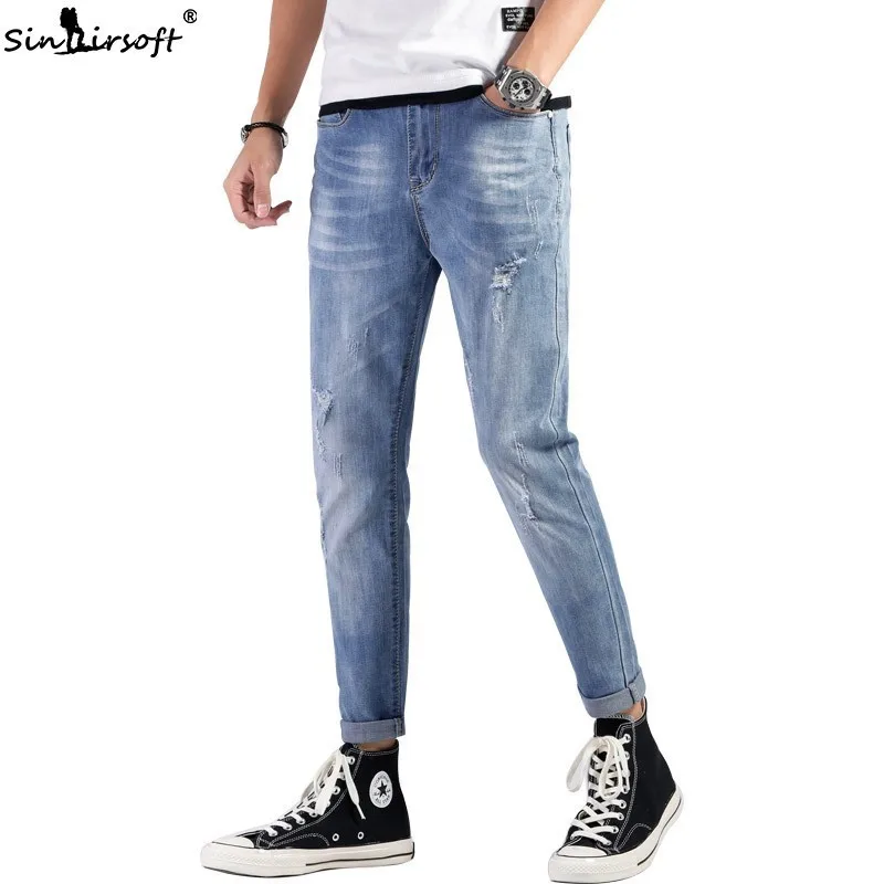 36 38 Nine Points Jeans New Summer Listing Men's Denim Trousers Blue Feet Slim Jeans Cotton Korean Casual Scratched Men's Pants 
36 38 Nine Points Jeans New Summer Listing Men's Denim Trousers Blue Feet Slim Jeans Cotton Korean Casual Scratched Men's Pants