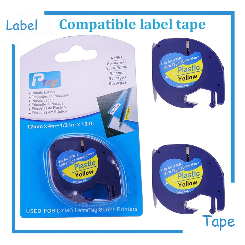 DYMO Letratag plastic tape 12mm black on yellow dymo LT 91202 for dymo letratag printer
DYMO Letratag plastic tape 12mm black on yellow dymo LT 91202 for dymo letratag printer