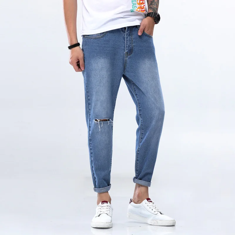 Hole Jeans Men Simple Solid Pencil Pants Cotton Cargo Jeans Pant Male Trousers Youth Full Length Casual Chinese Brand Jeans 2019
Hole Jeans Men Simple Solid Pencil Pants Cotton Cargo Jeans Pant Male Trousers Youth Full Length Casual Chinese Brand Jeans 2019