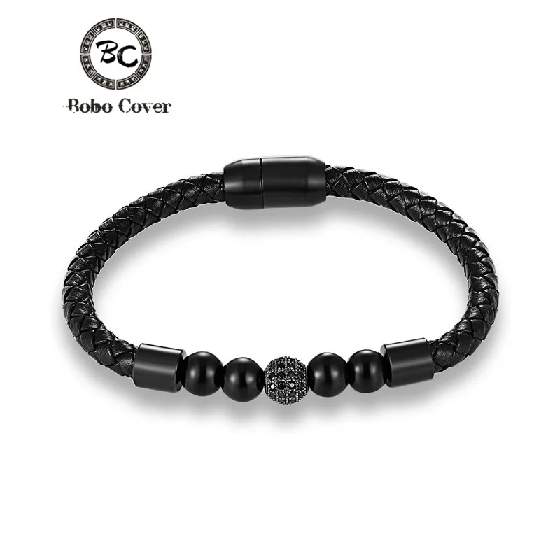 Bobo Cover Trendy 8mm CZ Ball Natural Stone beads Bracelets Women Stainless Steel Black Genuine Leather Charm Bracelets For Men
Bobo Cover Trendy 8mm CZ Ball Natural Stone beads Bracelets Women Stainless Steel Black Genuine Leather Charm Bracelets For Men