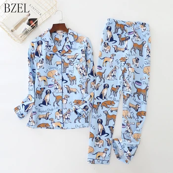 BZEL Womens Pajamas Sets 100% Cotton Long-Sleeve Cute Cartoon Dog Pajamas Sleepwear Turn-down Collar Women Sexy Summer Homewear
BZEL Womens Pajamas Sets 100% Cotton Long-Sleeve Cute Cartoon Dog Pajamas Sleepwear Turn-down Collar Women Sexy Summer Homewear