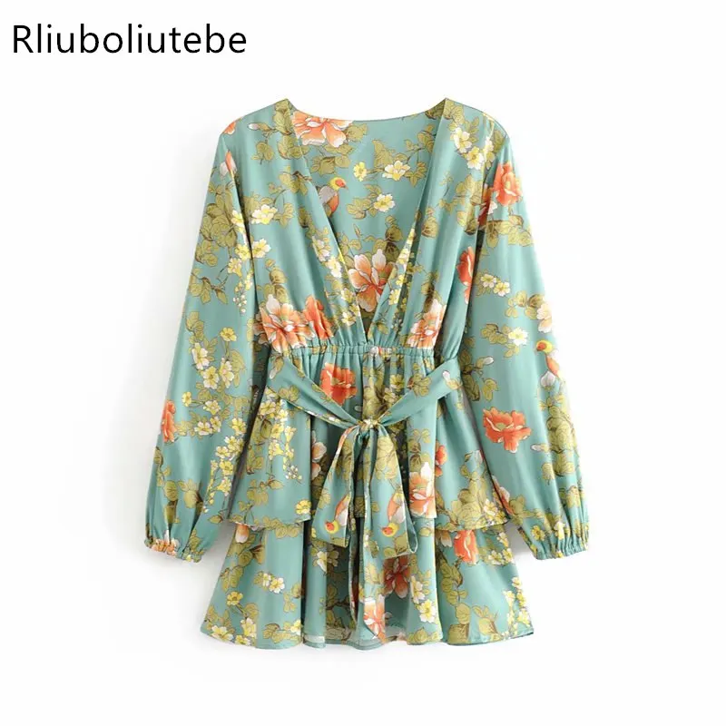 Sexy Women Floral Print Mini Beach Dress Female V Neck With Belt Long Sleeve Summer Holiday Flora Dresses Vestido Mujer Fashion
Sexy Women Floral Print Mini Beach Dress Female V Neck With Belt Long Sleeve Summer Holiday Flora Dresses Vestido Mujer Fashion