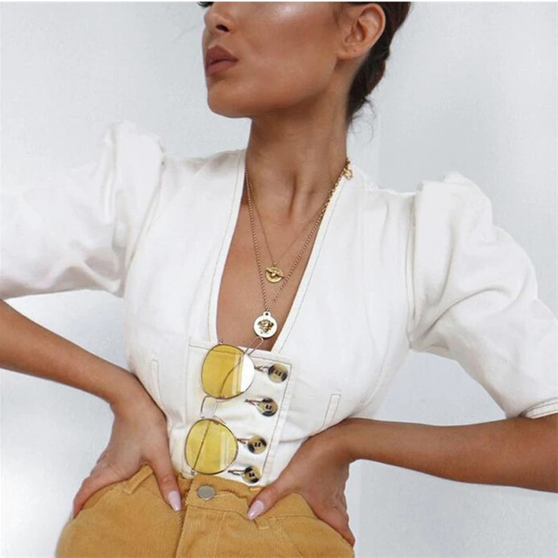Vintage Cotton Deep V Neck Blouse Women Puff Sleeve Summer Womens Tops and Blouses Women Shirt blusas mujer de moda 2019
Vintage Cotton Deep V Neck Blouse Women Puff Sleeve Summer Womens Tops and Blouses Women Shirt blusas mujer de moda 2019