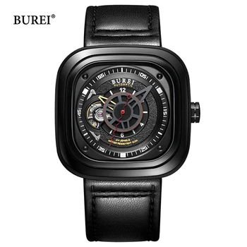 

BUREI Men Square Dial Mechanical Watches Waterproof Leather Military Sapphire Automatic Wrist Watch Clock Saat Relogio Masculino