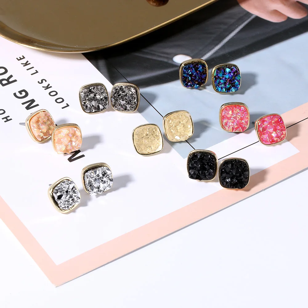 Women's Fashion Quartz Crystal Druzy Stud Earrings Square Party Natural Rock Stone Gold Unique Stud Jewelry
Women's Fashion Quartz Crystal Druzy Stud Earrings Square Party Natural Rock Stone Gold Unique Stud Jewelry