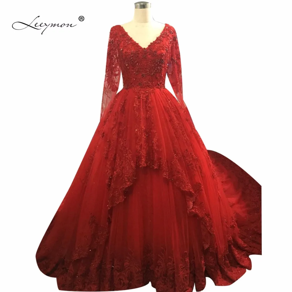 Leeymon Elegant Wedding Gown red big size beaded Wedding Dress Cathedral Train Robe de Mariage Customize for women BX211
Leeymon Elegant Wedding Gown red big size beaded Wedding Dress Cathedral Train Robe de Mariage Customize for women BX211