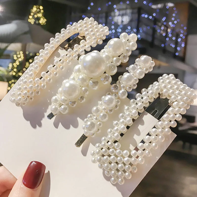 

JOYESWING 2019 hot fashion headwear Pearl Hair Clip Snap Hair Barrette Stick Hairpin Hair female inlaid hairpin hair jewelery