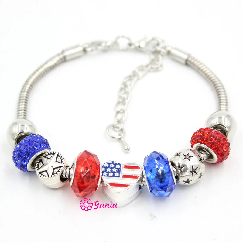 New Arrival Fashion Jewelry Bracelet Patriotic Style Star Beads Heart Shaped American USA Flag Charm Bracelets for Women
New Arrival Fashion Jewelry Bracelet Patriotic Style Star Beads Heart Shaped American USA Flag Charm Bracelets for Women