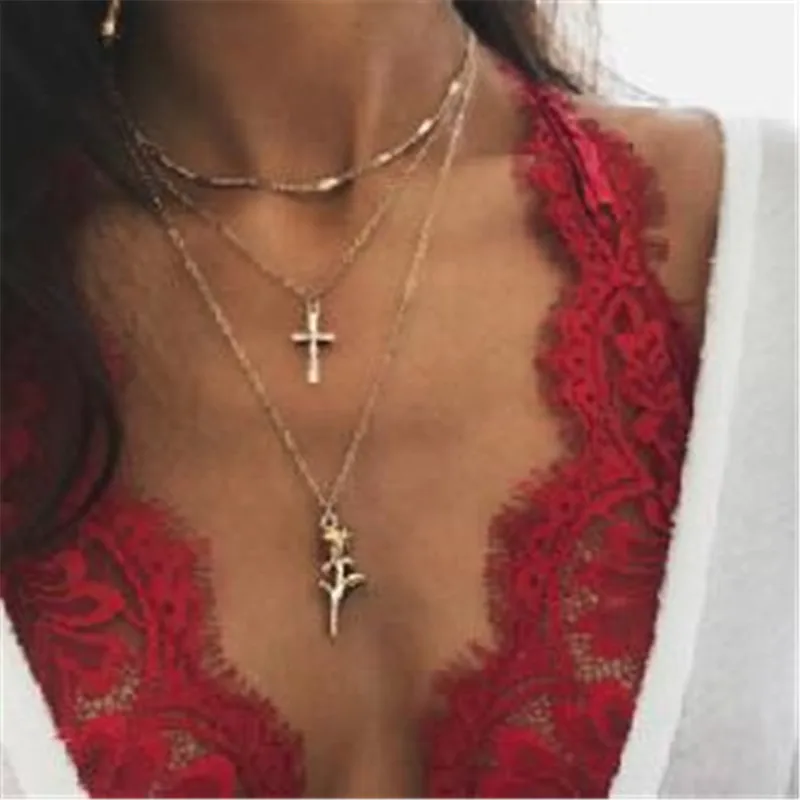 Olaru Trendy Rose Cross Multi-layer Choker Necklace Woman Gold Color Layered Chain Collar Necklaces & Pendants Fashion Jewelry
Olaru Trendy Rose Cross Multi-layer Choker Necklace Woman Gold Color Layered Chain Collar Necklaces & Pendants Fashion Jewelry