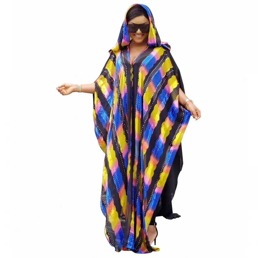 African Dresses For Women Coloful Striped Chiffon Abaya Dress With Hood Plus Size Maxi Long Dress Gowns With Long Inner Wear
African Dresses For Women Coloful Striped Chiffon Abaya Dress With Hood Plus Size Maxi Long Dress Gowns With Long Inner Wear