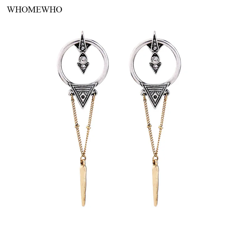 Vintage Antique Gold / Silver Two Tone Long Chain Drop Earring Boho Tribal Triangle Engagement Jewelry Women Accessories
Vintage Antique Gold / Silver Two Tone Long Chain Drop Earring Boho Tribal Triangle Engagement Jewelry Women Accessories