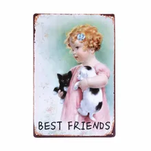 DOG Cat Is BEST FRIENDS Retro Metal Tin Sign Home Decor Bar Cafe Wall Vintage Iron