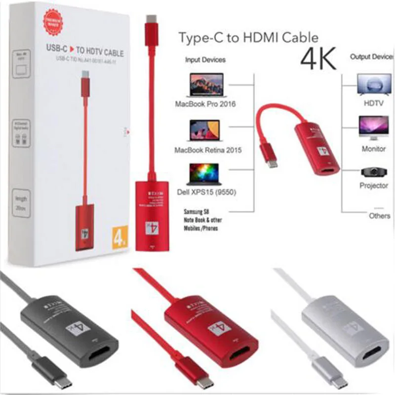 USB 3.1 Type C Male to HDMI-compatible Female 4K HDTV Adapter Cable USB-C to HDMI-Port for MacBook Samsung ChromeBook Huawei
USB 3.1 Type C Male to HDMI-compatible Female 4K HDTV Adapter Cable USB-C to HDMI-Port for MacBook Samsung ChromeBook Huawei