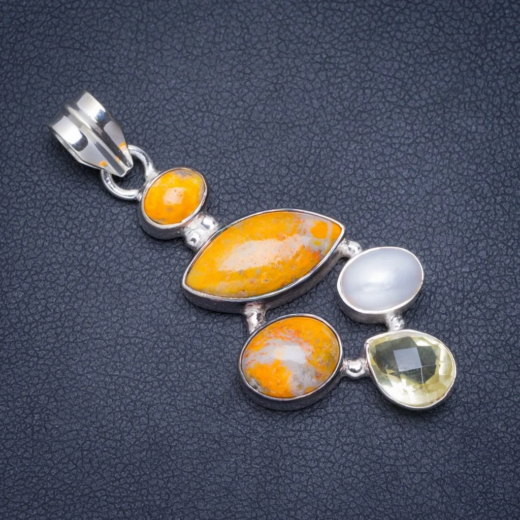 Natural Bumble Bee Jasper,River Pearl and Citrine Handmade Unique 925 Sterling Silver Pendant 2" A0208
Natural Bumble Bee Jasper,River Pearl and Citrine Handmade Unique 925 Sterling Silver Pendant 2" A0208