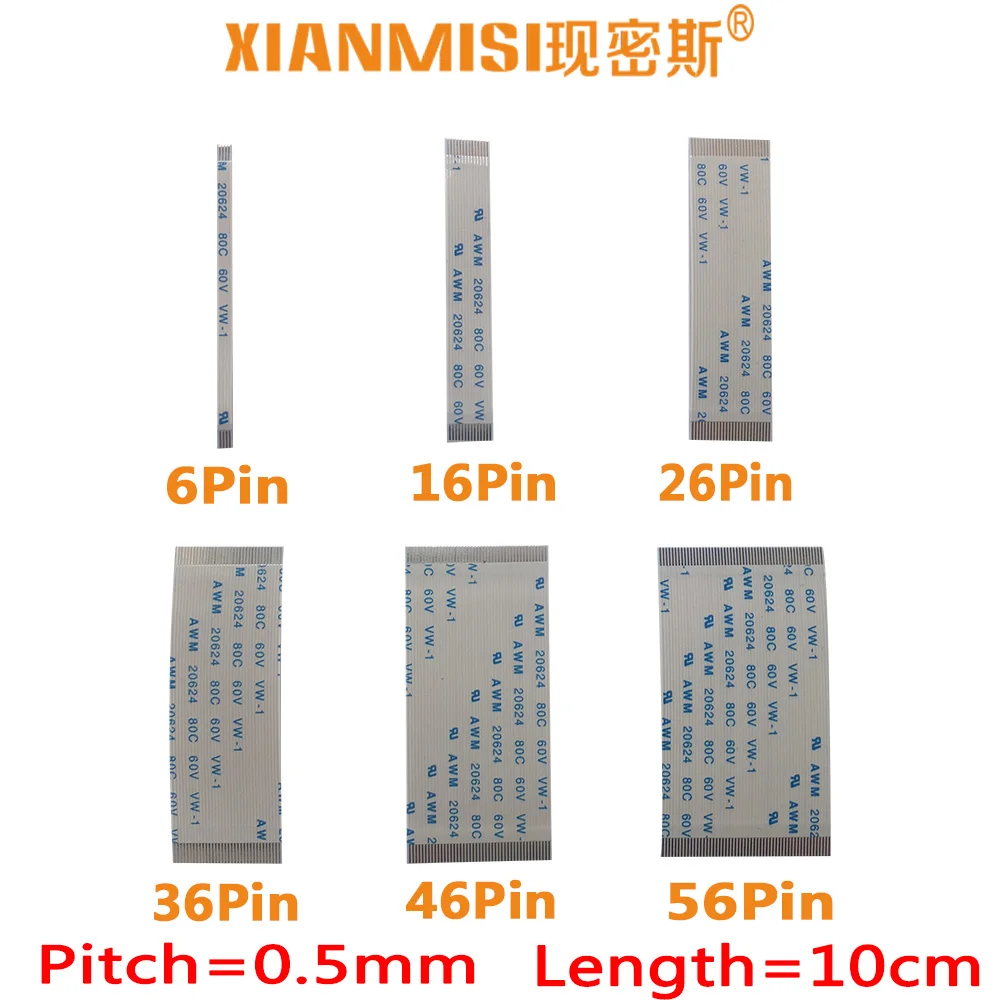 FFC FPC Flat Flex Extension Cable 6Pin 16Pin 26Pin 36Pin 46Pin 56Pin Same Side 0.5mm Pitch AWM VW-1 20624 60V Length 10cm 5PCS
FFC FPC Flat Flex Extension Cable 6Pin 16Pin 26Pin 36Pin 46Pin 56Pin Same Side 0.5mm Pitch AWM VW-1 20624 60V Length 10cm 5PCS