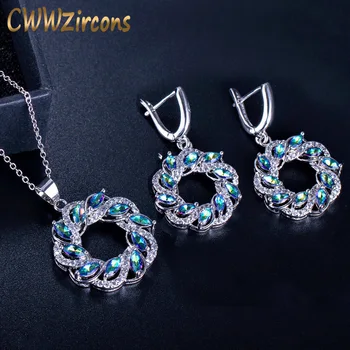 CWWZircons Beautiful Mystical Light Blue Rainbow Crystal Big Drop Pendant Necklace And Earrings Jewelry Set For Women T224
CWWZircons Beautiful Mystical Light Blue Rainbow Crystal Big Drop Pendant Necklace And Earrings Jewelry Set For Women T224