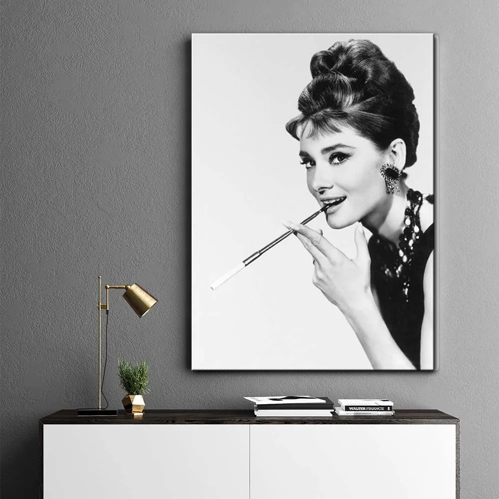 Black and white Audrey Hepburn smoking poster wall picture canvas art print stretched wooden frame Artwork painting home decor
Black and white Audrey Hepburn smoking poster wall picture canvas art print stretched wooden frame Artwork painting home decor
