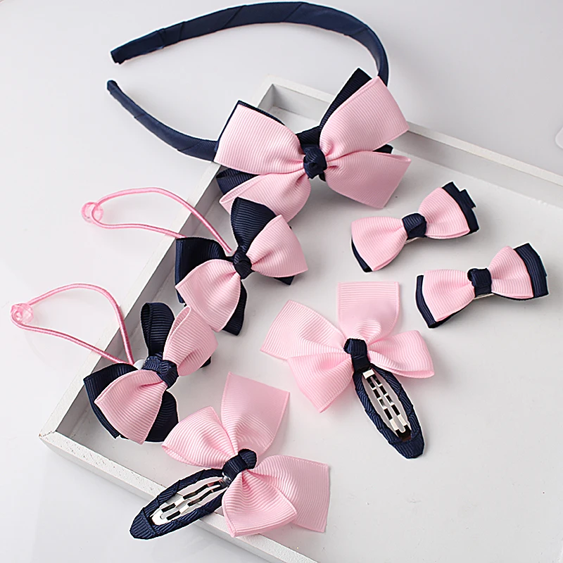 

H MISM 1set=7pcs 2019 New Children Accessories Hairband Hairpins Gum for Hair Baby Girls Lovely Bow Headwear Hair Clip Headband