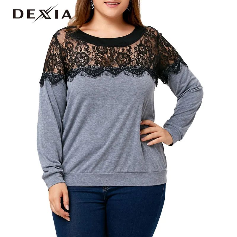 DEXIA cotton tops tees shirt spring summer lace round neck long sleeve women tshirt plus size casual patchwork clothing 9355
DEXIA cotton tops tees shirt spring summer lace round neck long sleeve women tshirt plus size casual patchwork clothing 9355