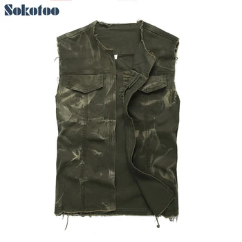 Sokotoo Men's army green o-neck open stitch denim vest Sleeveless holes ripped washed fringe tank top Waistcoat Outerwear
Sokotoo Men's army green o-neck open stitch denim vest Sleeveless holes ripped washed fringe tank top Waistcoat Outerwear