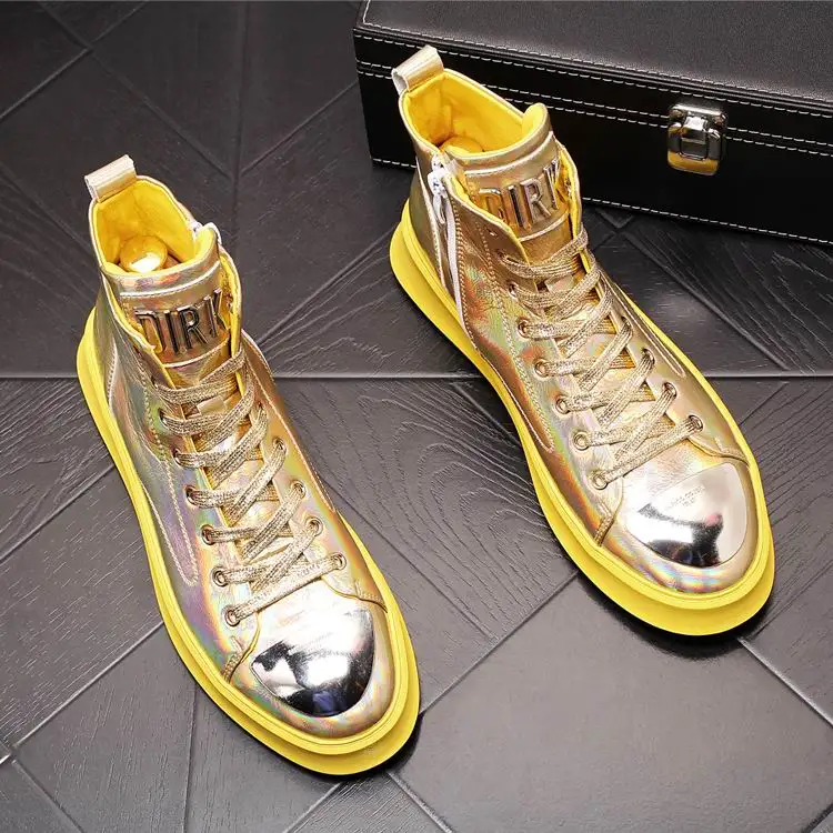 ERRFC Fashion Foward New Mens Gold Casual Comfort Shoes High Top Designer Lace Up Silver Leisure Shoes Metal Charm Zapatos 38-43
ERRFC Fashion Foward New Mens Gold Casual Comfort Shoes High Top Designer Lace Up Silver Leisure Shoes Metal Charm Zapatos 38-43