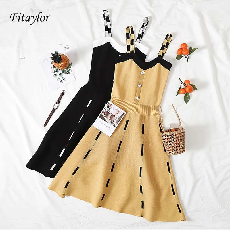 Fitaylor Summer Dress 2019 Camisole Sleeve Casual Women's Sleeveless Buttons Slim Waist Knit Color collision Dress vestidos
Fitaylor Summer Dress 2019 Camisole Sleeve Casual Women's Sleeveless Buttons Slim Waist Knit Color collision Dress vestidos