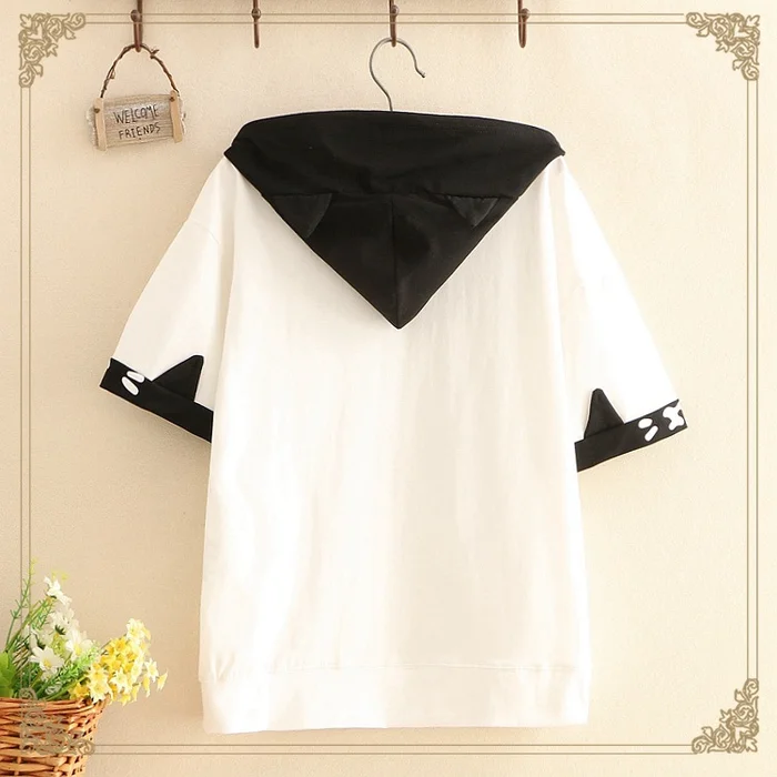Waliicorners Japanese Cute Anime White T Shirt Women Harajuku Kawaii Black Cat Ear Print Children Girl Tops 2019 Casual Loose 90s Tee Shirts 12 HTB1Cl44a21H3KVjSZFB762SMXXat