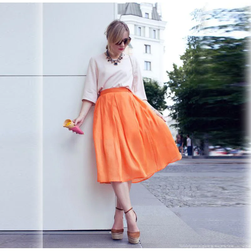 2016 Summer Chiffon Skirt Zipper Waist Tee Length Midi Skirt Fashion Orange Skirts Women
2016 Summer Chiffon Skirt Zipper Waist Tee Length Midi Skirt Fashion Orange Skirts Women