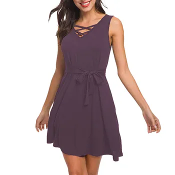 2019 MAXIORILL New Women Sleeveless V Neck Lace Up Criss Cross Swing T-Shirt Dresses with Pockets платье Wholesale y3
2019 MAXIORILL New Women Sleeveless V Neck Lace Up Criss Cross Swing T-Shirt Dresses with Pockets платье Wholesale y3