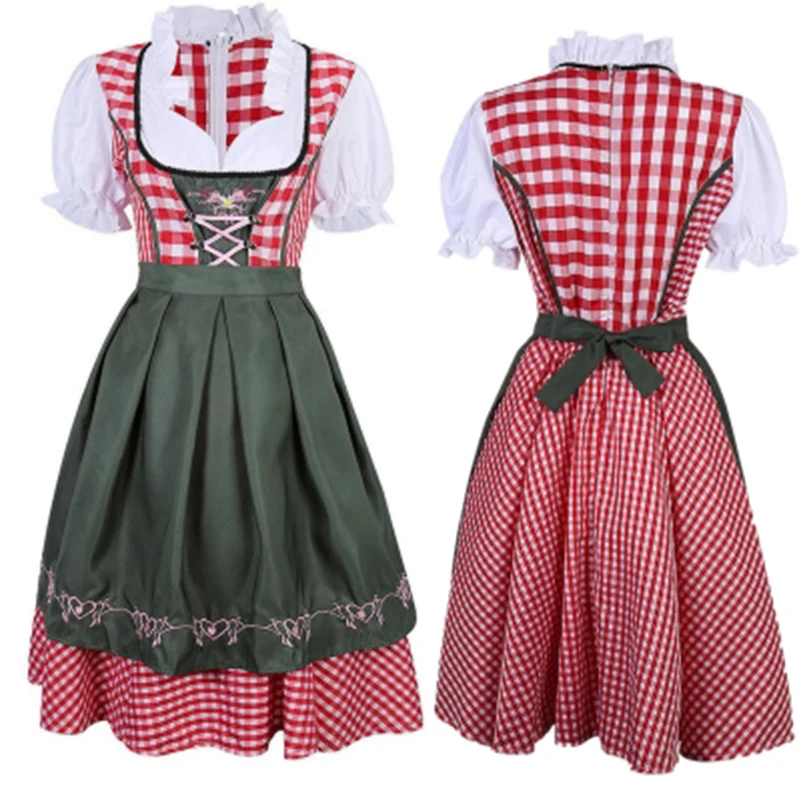 

Oktoberfest Germany Tradition Costume Free Shipping Beer Girl Costume Bavarian Women Wear with Apron S-XXL Carnival Dirndl Dress