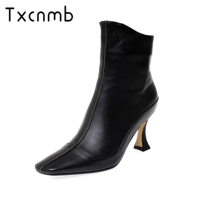 Ботинки TXCNMB 2020 женские ботильоны для женщин Зимняя обувь из натуральной кожи на