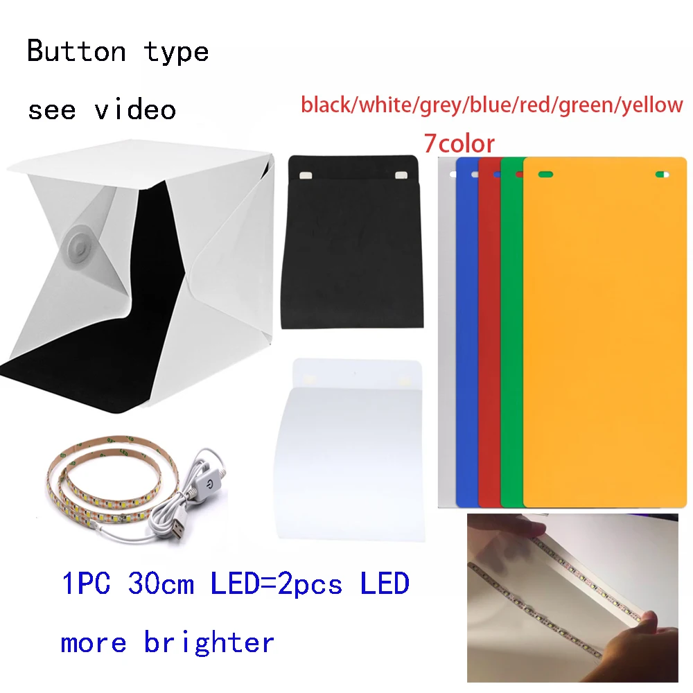 New Design Fixed by Button 2 LED Line Mini Lightbox Studio Photo Photography Tent Kit with Black White Backgrond USB LED light
New Design Fixed by Button 2 LED Line Mini Lightbox Studio Photo Photography Tent Kit with Black White Backgrond USB LED light