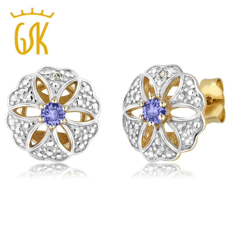 GemStoneKing 0.24 Ct 3mm Natural Blue Tanzanite & Diamond 18K Yellow Gold Plated Silver Flower Stud Earrings For Women
GemStoneKing 0.24 Ct 3mm Natural Blue Tanzanite & Diamond 18K Yellow Gold Plated Silver Flower Stud Earrings For Women