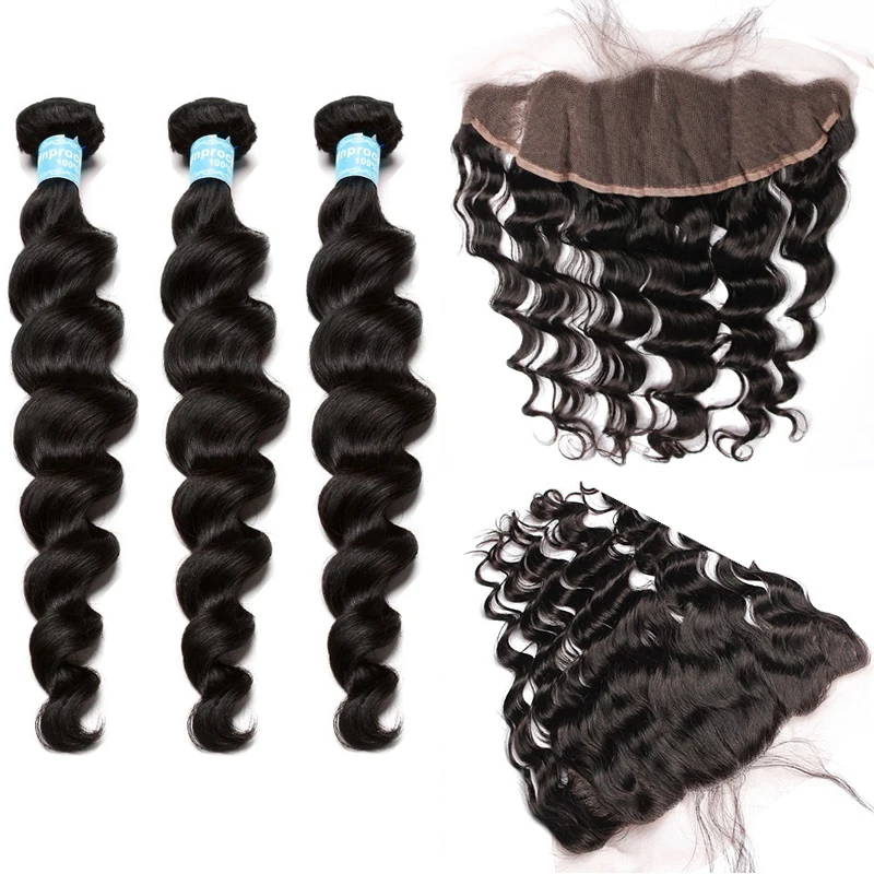 Loose Wave Bundles With frontal 3 Brazilian Weave Hair Bundles 100% Human Hair With Closure Natural Color 13x4 Lace Frontal Remy
Loose Wave Bundles With frontal 3 Brazilian Weave Hair Bundles 100% Human Hair With Closure Natural Color 13x4 Lace Frontal Remy