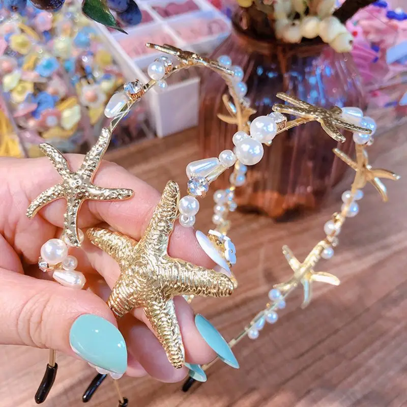 Minimalist Marine Style Women Hair Hoop Metallic Gold Starfish Vintage Thin Headband Imitation Pearl Beading Jewelry Headpiece
Minimalist Marine Style Women Hair Hoop Metallic Gold Starfish Vintage Thin Headband Imitation Pearl Beading Jewelry Headpiece