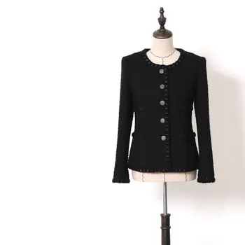 Spring Autumn Women's Clothes Ribbon Weave New Black Wool Tweed Fashion Short Coats Office Lady Formal Wool Suit Jacket Y077
Spring Autumn Women's Clothes Ribbon Weave New Black Wool Tweed Fashion Short Coats Office Lady Formal Wool Suit Jacket Y077