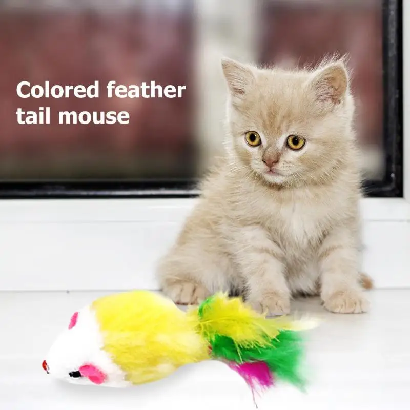 Funny Pet Cat Toy Plush False Mouse Interactive Teaser Toys with Feather Pet Cat Product Mouse Toy Plush Mouse Cat Toy