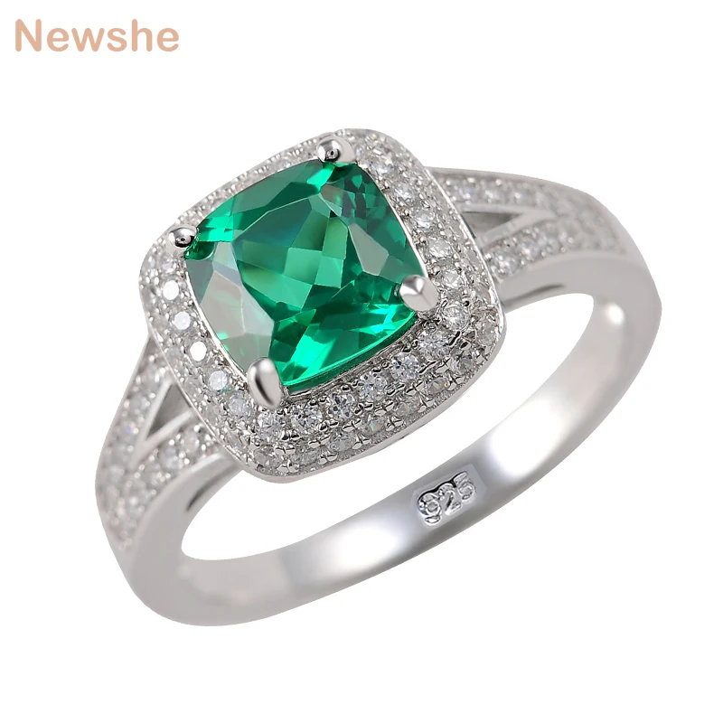 Newshe 925 Sterling Silver Wedding Engagement Ring For Women 2 Ct Green Radiant Cut AAA CZ Party Cocktail Fashion Jewelry | Украшения и