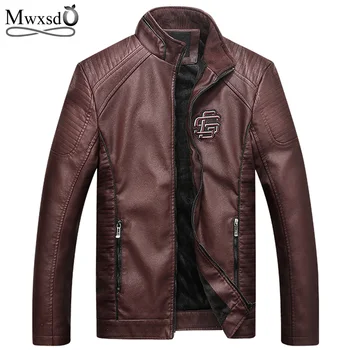 Mwxsd men Motorcycle Leather Jackets Men Business casual PU jacket Plus Velvet for Autumn Winter Masculino Bomber coats