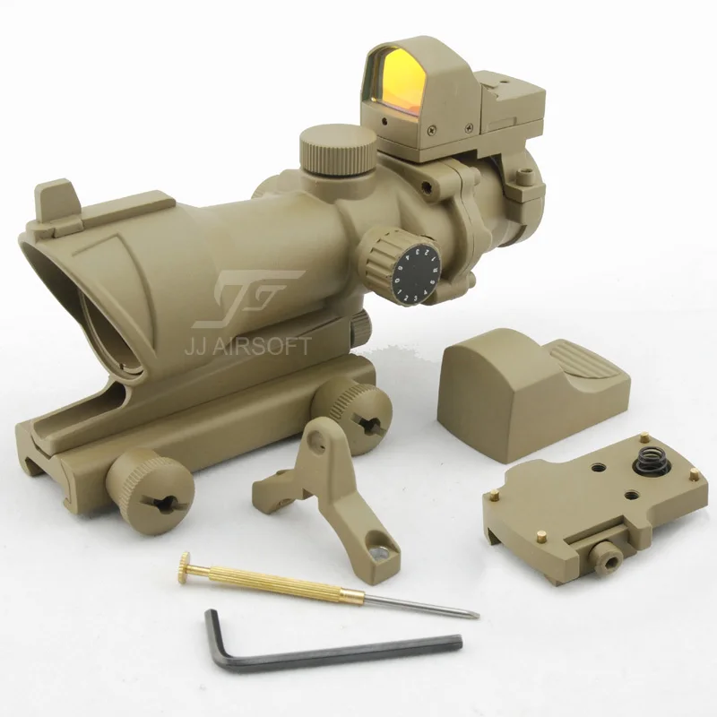 JJ Airsoft ACOG Style 4x32 Scope Illumination with Docter Mini Red Dot (Tan) FREE SHIPPING
JJ Airsoft ACOG Style 4x32 Scope Illumination with Docter Mini Red Dot (Tan) FREE SHIPPING