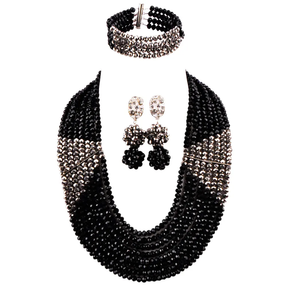 Black and Silver Nigerian Wedding African Beads Jewelry Set Crystal Strands Statement Necklace Sets for Women 8LBJZ04
Black and Silver Nigerian Wedding African Beads Jewelry Set Crystal Strands Statement Necklace Sets for Women 8LBJZ04