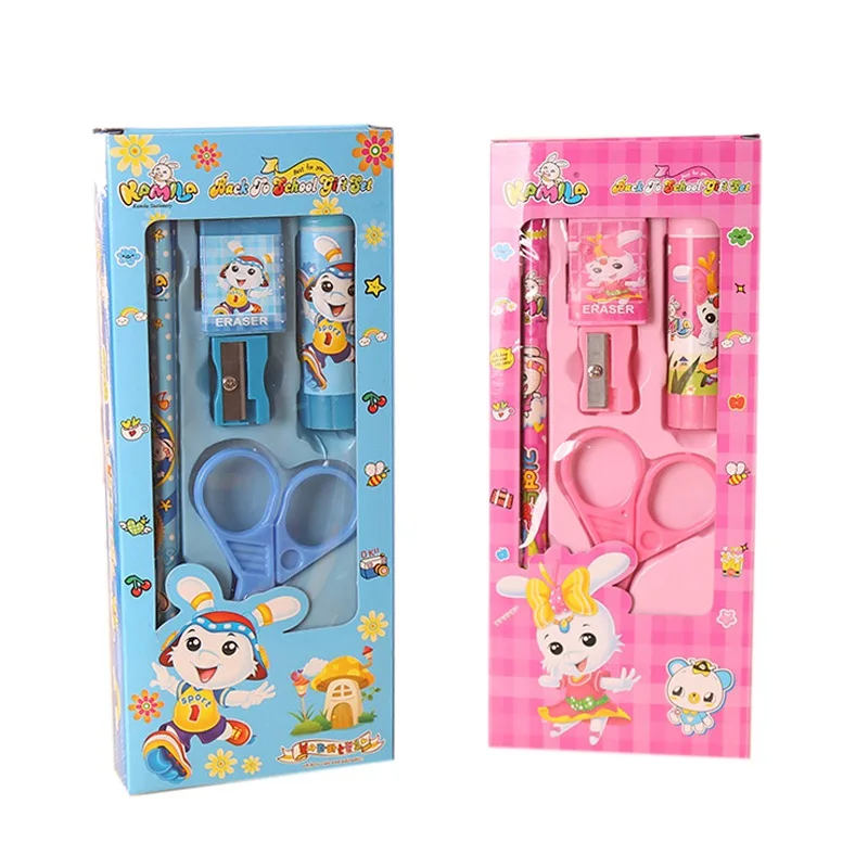 Children's cartoon stationery set Toy Pencil sharpener Earser Scissors cute learning set 5 piece set Random Color 
Children's cartoon stationery set Toy Pencil sharpener Earser Scissors cute learning set 5 piece set Random Color